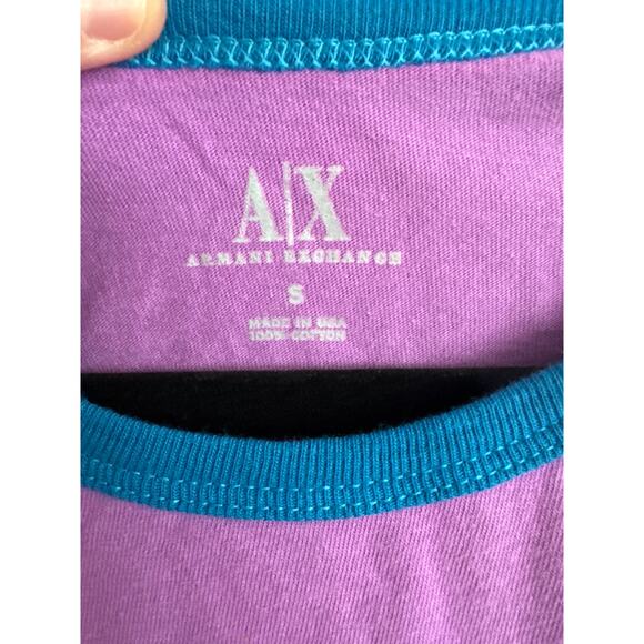 Vintage Women's Y2K Armani Exchange Baby Baseball Tee size S Made in USA - Picture 2 of 3